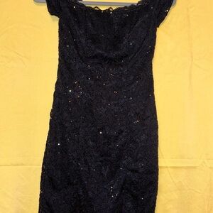 Sequin Hearts Black Lace Off-Shoulder Dress, size 3